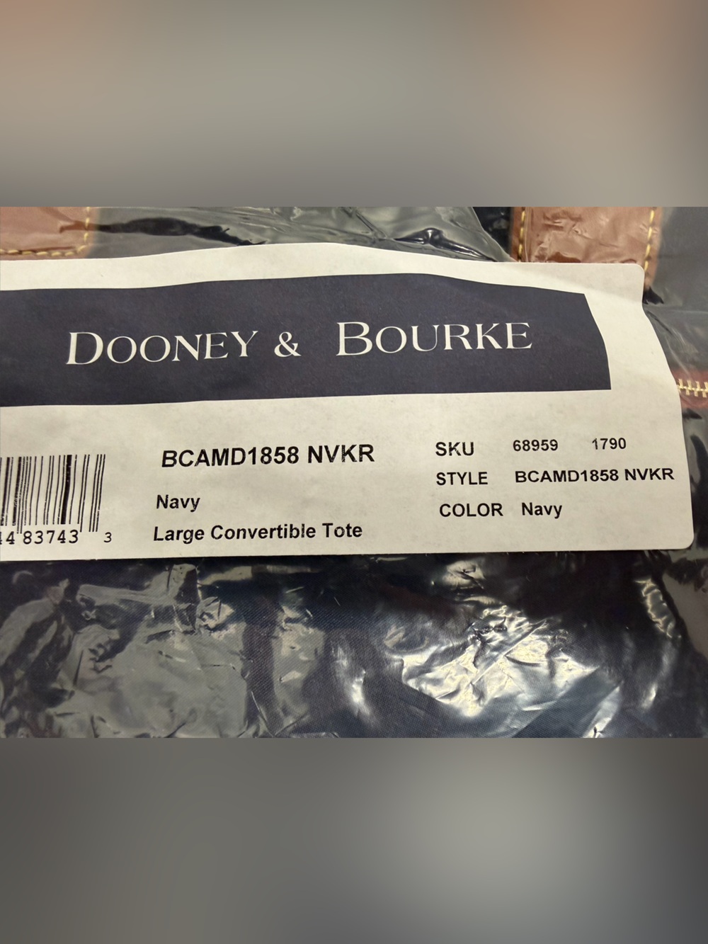 Dooney & Bourke Navy Tote with Brown Trim - Picture 2 of 3